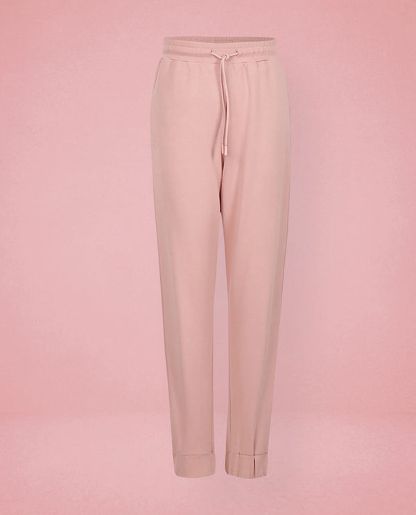 Rareism Women Creta Dusky Pink Cotton Blend Fabric Relaxed Fit Solid Mid Rise Ankle Length Track Pant