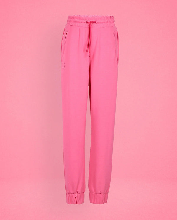 Rareism Women Creta Flouroscent Pink Cotton Blend Fabric Relaxed Fit Solid Mid Rise Ankle Length Track Pant
