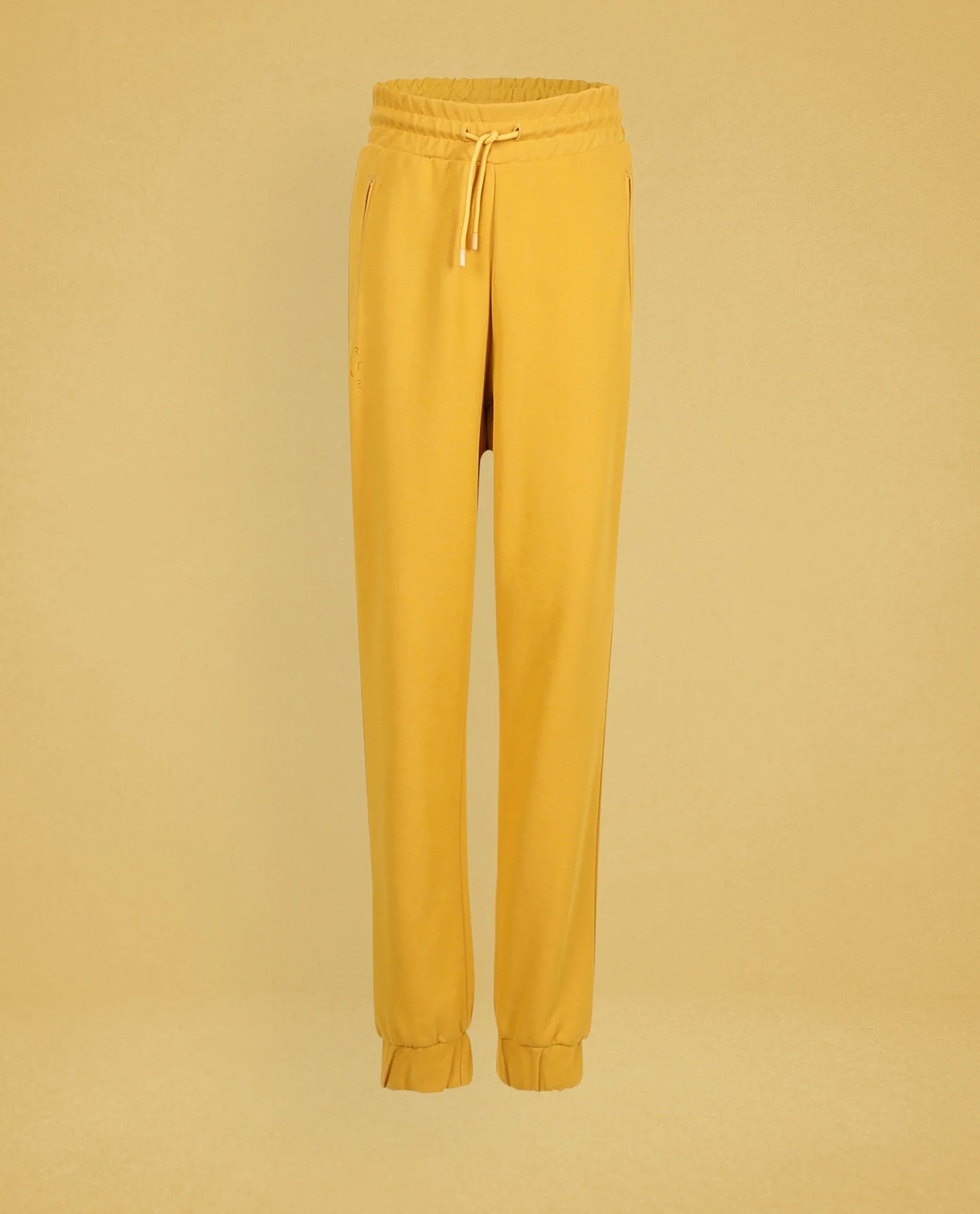 Rareism Women Creta Mustard Cotton Blend Fabric Relaxed Fit Solid Mid Rise Ankle Length Track Pant