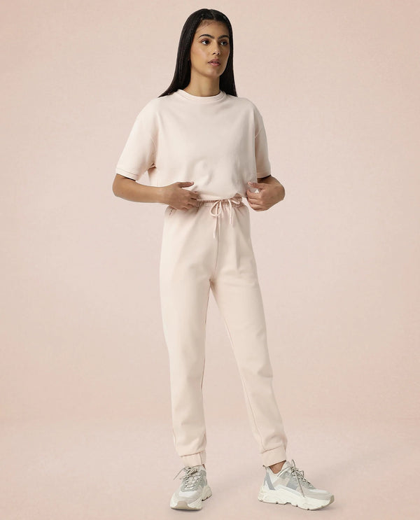 Rareism Women Creta Pink Cotton Blend Fabric Relaxed Fit Solid Mid Rise Ankle Length Track Pant