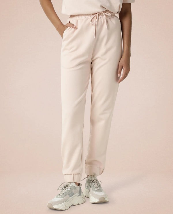 Rareism Women Creta Pink Cotton Blend Fabric Relaxed Fit Solid Mid Rise Ankle Length Track Pant