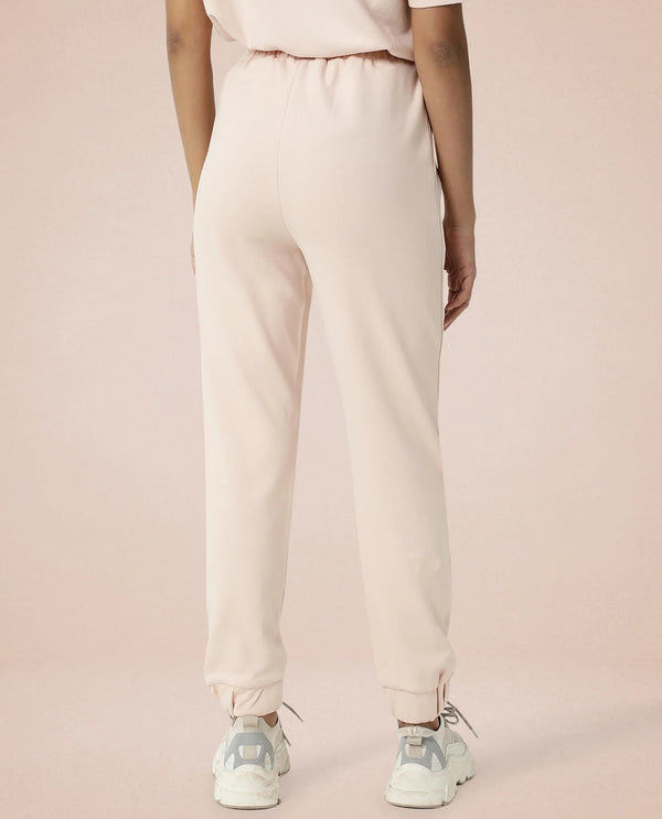 Rareism Women Creta Pink Cotton Blend Fabric Relaxed Fit Solid Mid Rise Ankle Length Track Pant