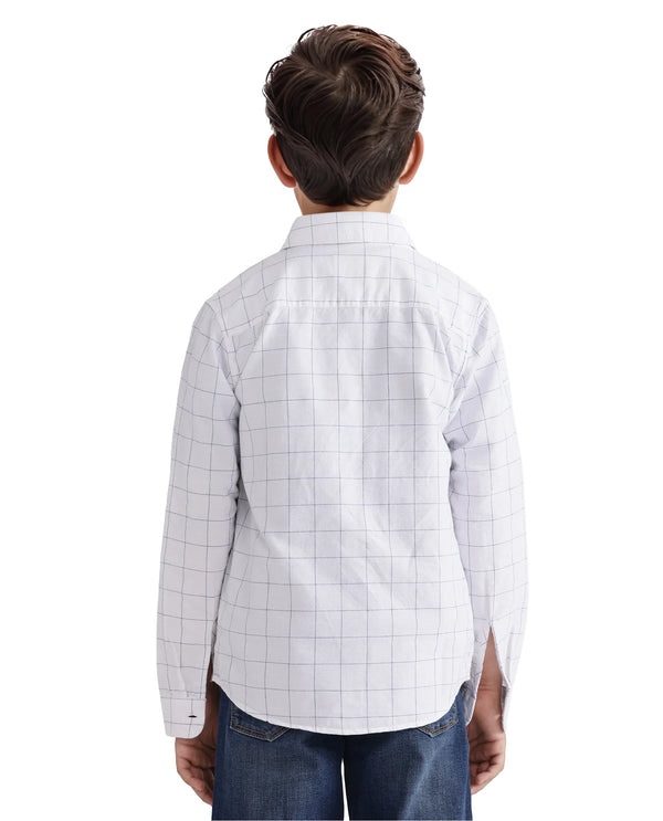 Rare Ones Kids Crew White Cotton Full Sleeves Button Down Collar Regular Fit Checked Shirt
