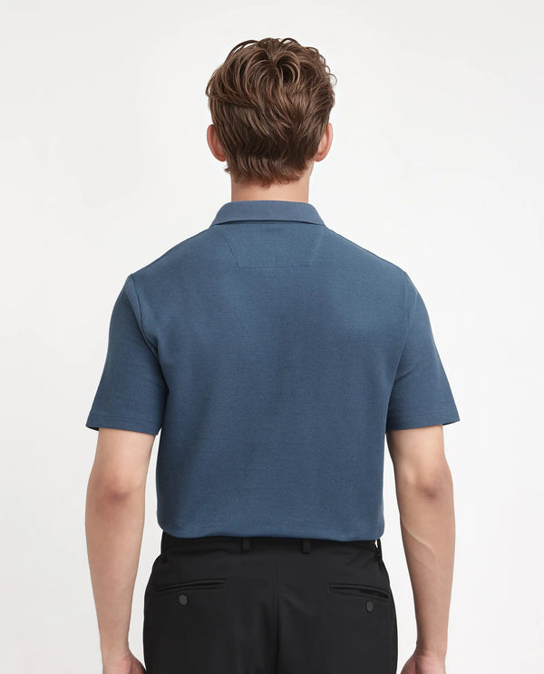 Rare Rabbit Men Crin Blue Cotton Fabric Short Sleeve Collared Neck Zipper Closure Plain Polo