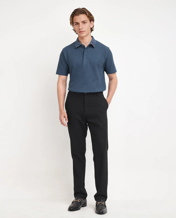 Rare Rabbit Men Crin Blue Cotton Fabric Short Sleeve Collared Neck Zipper Closure Plain Polo