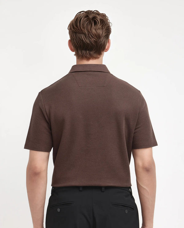 Rare Rabbit Men Crin Brown Cotton Fabric Short Sleeve Collared Neck Zipper Closure Plain Polo