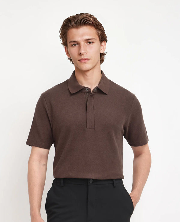 Rare Rabbit Men Crin Brown Cotton Fabric Short Sleeve Collared Neck Zipper Closure Plain Polo