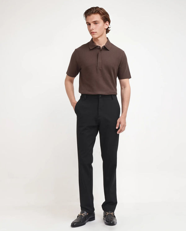 Rare Rabbit Men Crin Brown Cotton Fabric Short Sleeve Collared Neck Zipper Closure Plain Polo