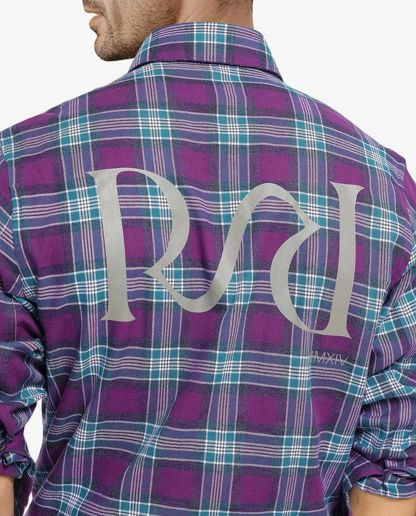 Rare Rabbit Men's Crin Dark Purple Cotton Fabric Full Sleeve Regular Collared Oversized Fit Checks Shirt