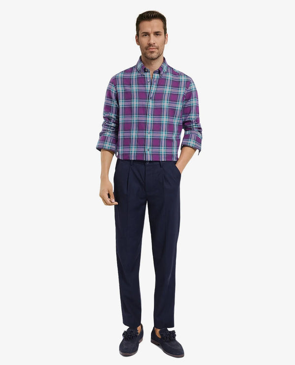 Rare Rabbit Men's Crin Dark Purple Cotton Fabric Full Sleeve Regular Collared Oversized Fit Checks Shirt