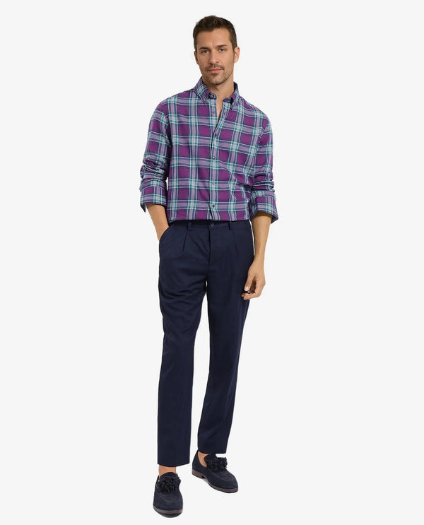 Rare Rabbit Men's Crin Dark Purple Cotton Fabric Full Sleeve Regular Collared Oversized Fit Checks Shirt