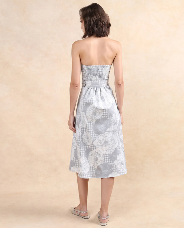 Rareism Women's Croatink Multi  Tube Neck  Sleeveless Floral Print Flared Midi Dress