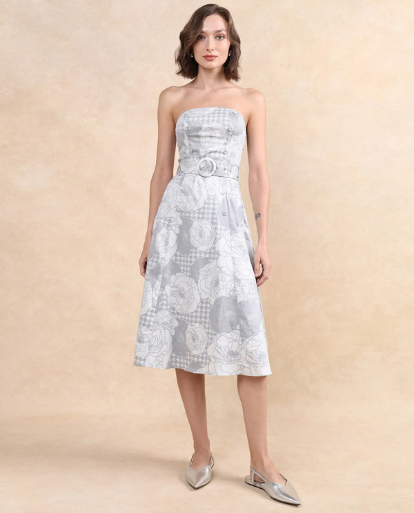 Rareism Women's Croatink Multi  Tube Neck  Sleeveless Floral Print Flared Midi Dress