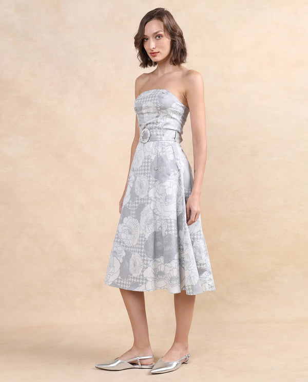 Rareism Women's Croatink Multi  Tube Neck  Sleeveless Floral Print Flared Midi Dress