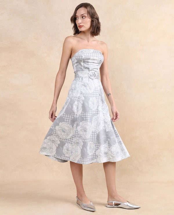 Rareism Women's Croatink Multi  Tube Neck  Sleeveless Floral Print Flared Midi Dress