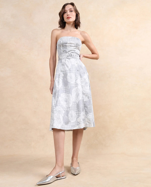 Rareism Women's Croatink Multi  Tube Neck  Sleeveless Floral Print Flared Midi Dress