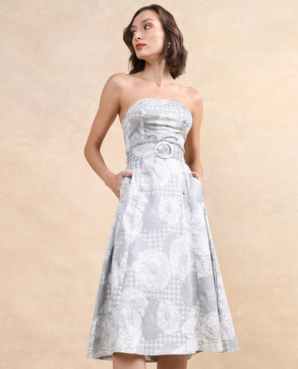 Rareism Women's Croatink Multi  Tube Neck  Sleeveless Floral Print Flared Midi Dress