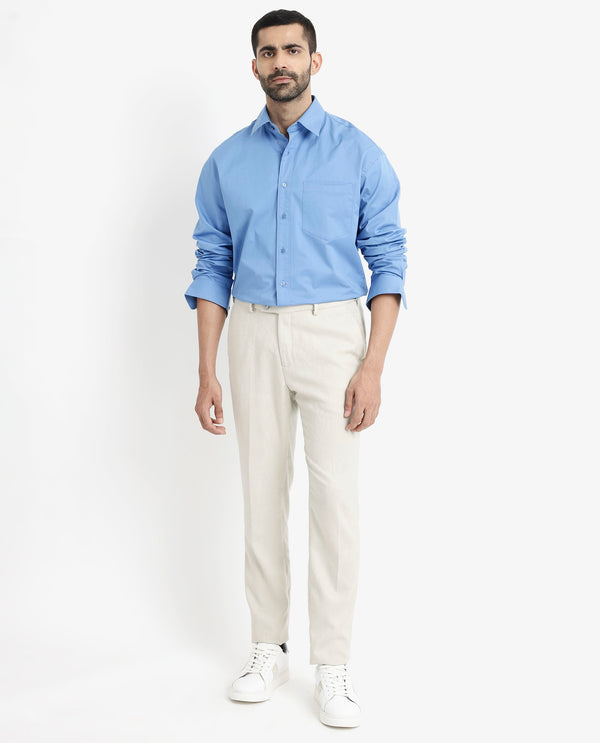 Rare Rabbit Men's Crofty Light Blue Cotton Lycra Fabric Full Sleeves Collared Neck Regular Fit Plain Shirt