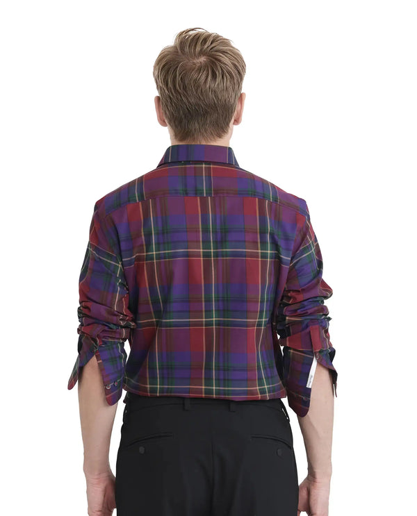 Rare Rabbit Men Cruner Dark Purple Cotton Fabric Full Sleeve Regular Collared Regular Fit Check Shirt
