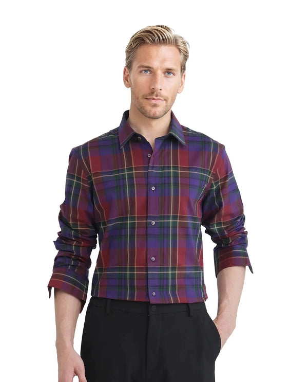 Rare Rabbit Men Cruner Dark Purple Cotton Fabric Full Sleeve Regular Collared Regular Fit Check Shirt