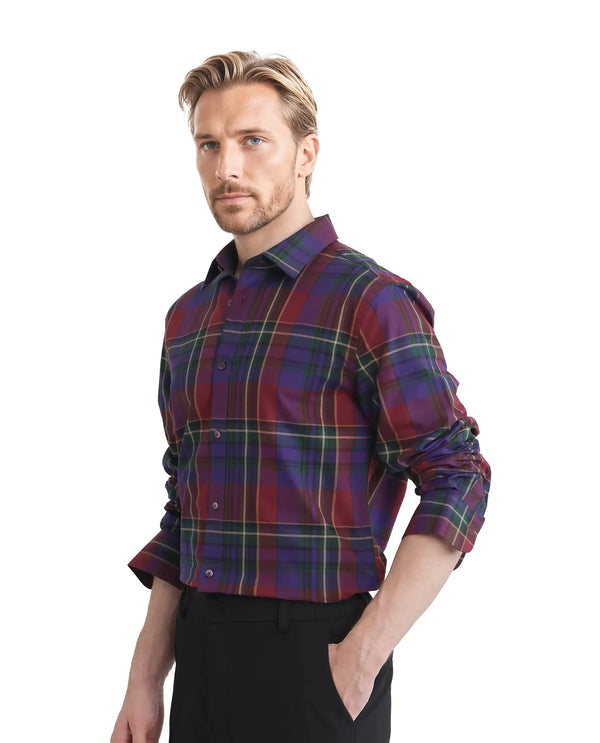 Rare Rabbit Men Cruner Dark Purple Cotton Fabric Full Sleeve Regular Collared Regular Fit Check Shirt