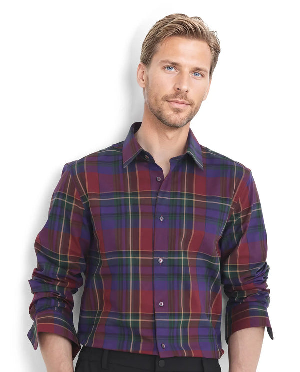 Rare Rabbit Men Cruner Dark Purple Cotton Fabric Full Sleeve Regular Collared Regular Fit Check Shirt