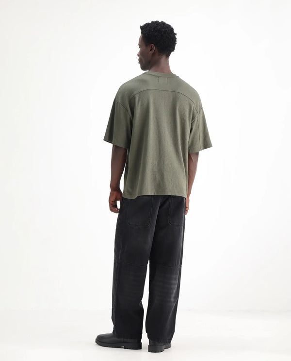 Rare Rabbit Men's Cruz Black Cotton Fabric Baggy Fit Plain Jeans