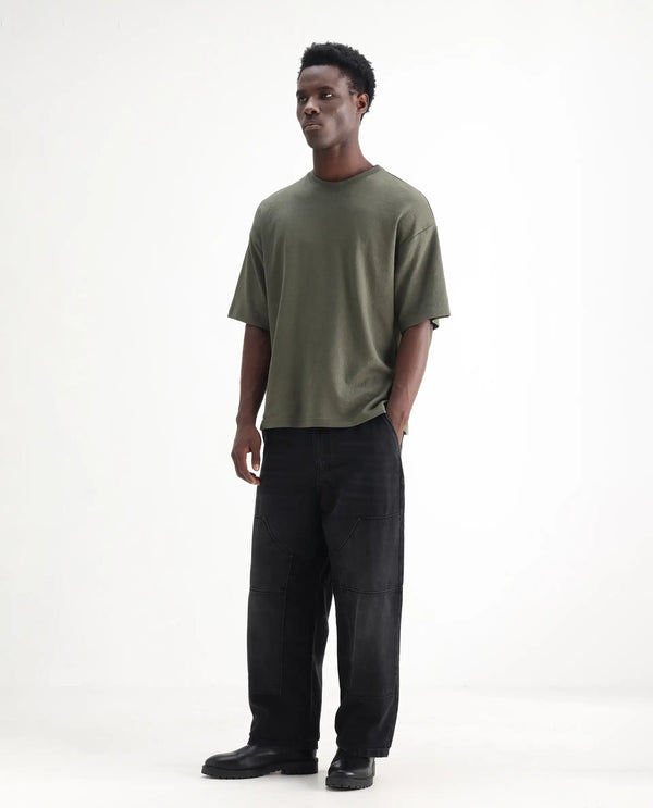 Rare Rabbit Men's Cruz Black Cotton Fabric Baggy Fit Plain Jeans