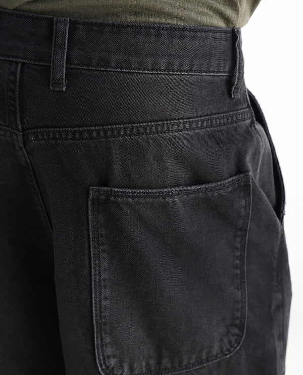 Rare Rabbit Men's Cruz Black Cotton Fabric Baggy Fit Plain Jeans