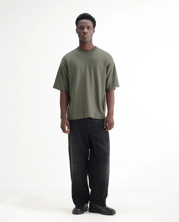 Rare Rabbit Men's Cruz Black Cotton Fabric Baggy Fit Plain Jeans