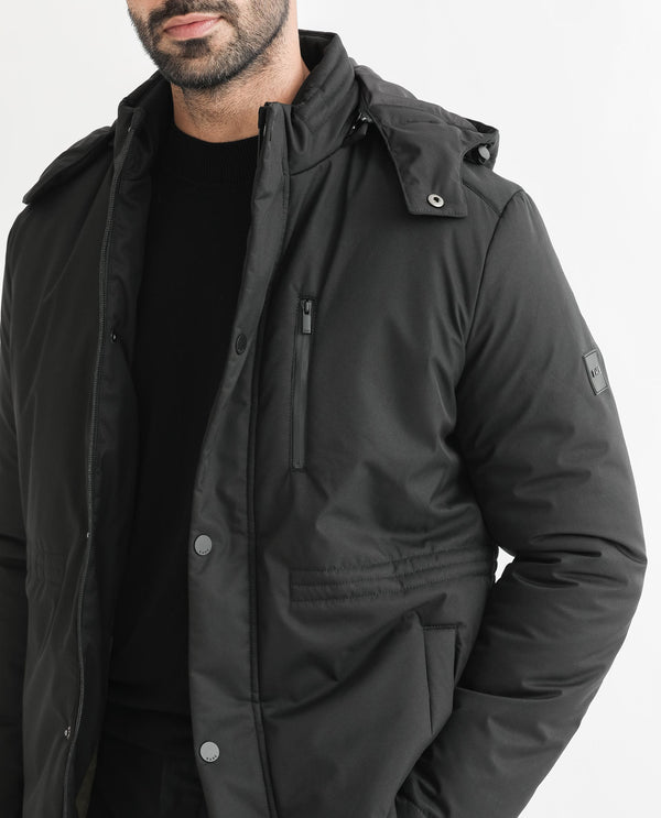 Rare Rabbit Men's Culture Black Plain Quilted Detachable Hood Puffer Jacket
