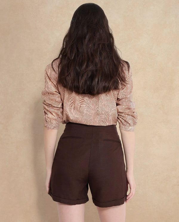 Rareism Women Cunelo Brown Cotton Fabric Plain Mini Shorts