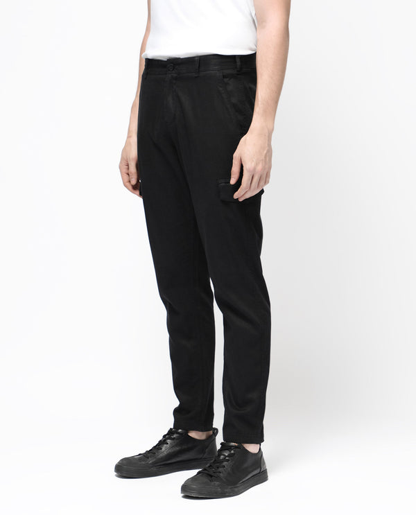 Rare Rabbit Men's Curon Black Mid Rise Regular Fit Cotton Cargo Style Solid Trousers