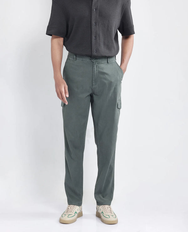 Rare Rabbit Men Curex Dusky Olive Cotton Elastane Fabric Plain Trouser