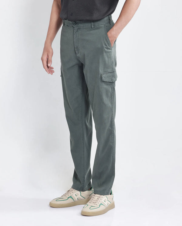 Rare Rabbit Men Curex Dusky Olive Cotton Elastane Fabric Plain Trouser