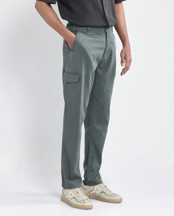 Rare Rabbit Men Curex Dusky Olive Cotton Elastane Fabric Plain Trouser