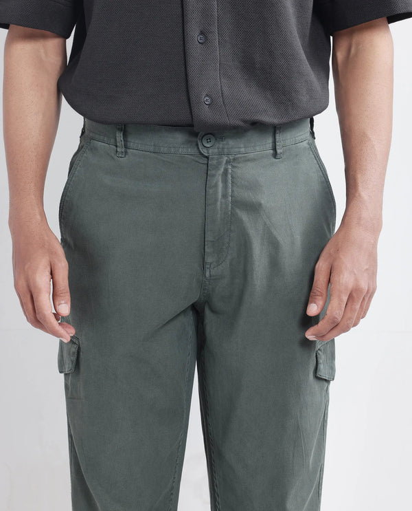 Rare Rabbit Men Curex Dusky Olive Cotton Elastane Fabric Plain Trouser
