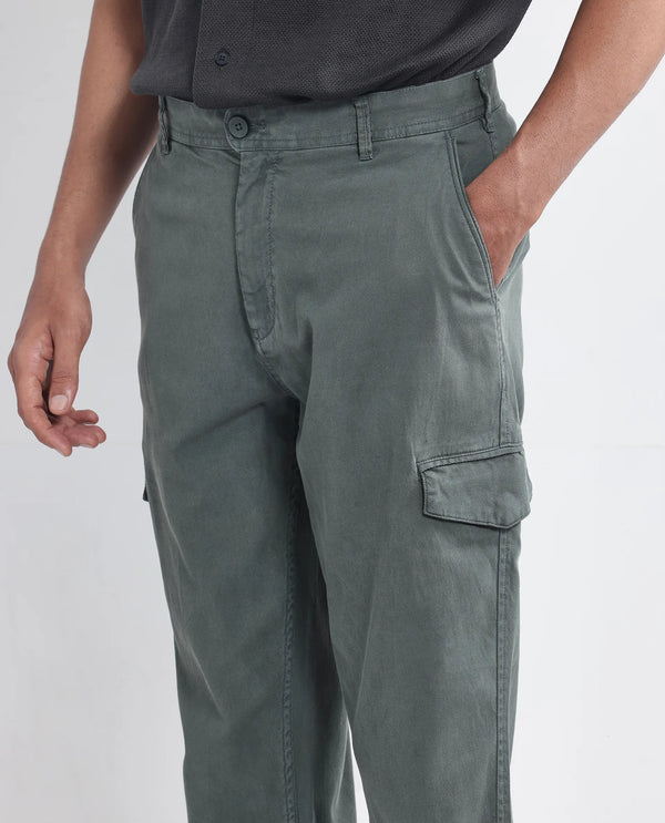 Rare Rabbit Men Curex Dusky Olive Cotton Elastane Fabric Plain Trouser