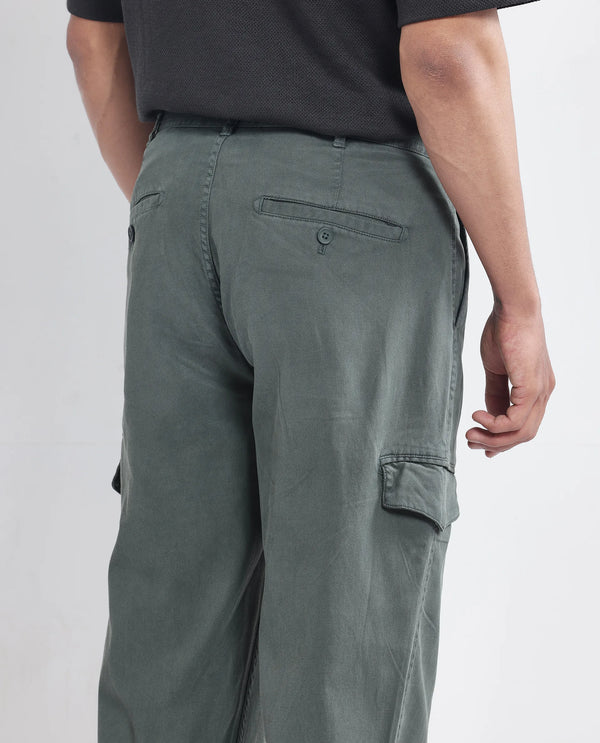 Rare Rabbit Men Curex Dusky Olive Cotton Elastane Fabric Plain Trouser