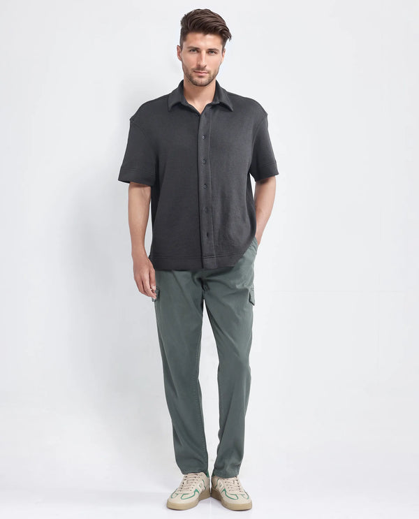 Rare Rabbit Men Curex Dusky Olive Cotton Elastane Fabric Plain Trouser