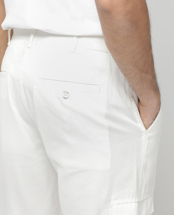 Rare Rabbit Men's Curon Off White Mid Rise Regular Fit Cotton Cargo Style Solid Trousers