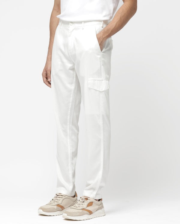 Rare Rabbit Men's Curon Off White Mid Rise Regular Fit Cotton Cargo Style Solid Trousers