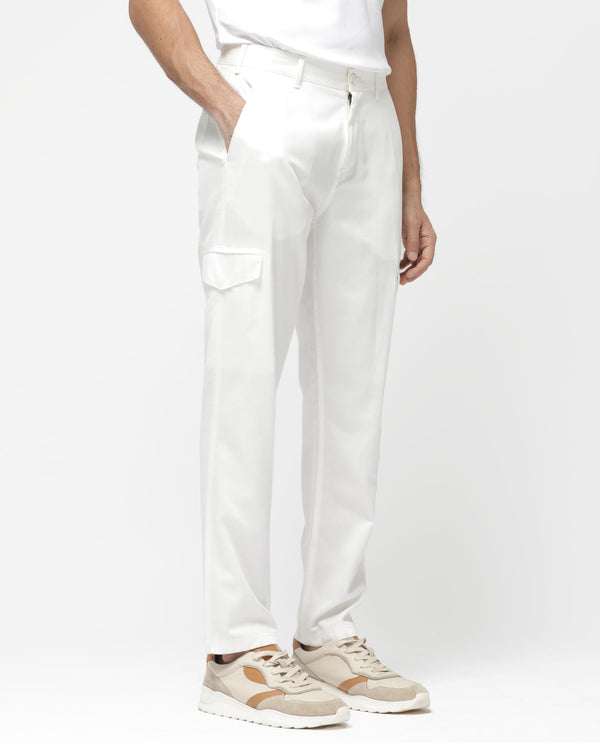 Rare Rabbit Men's Curon Off White Mid Rise Regular Fit Cotton Cargo Style Solid Trousers