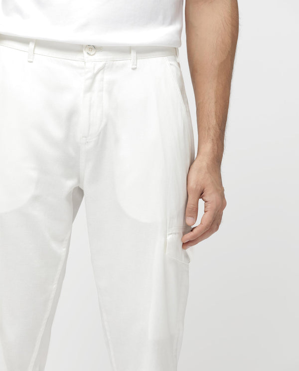 Rare Rabbit Men's Curon Off White Mid Rise Regular Fit Cotton Cargo Style Solid Trousers