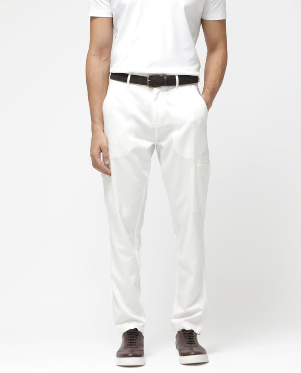 Rare Rabbit Men's Curon Off White Mid Rise Regular Fit Cotton Cargo Style Solid Trousers