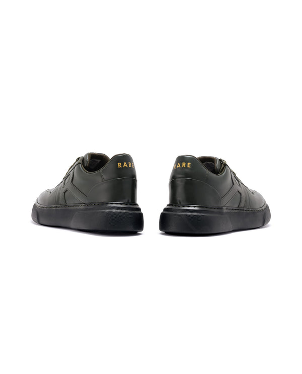 Rare Rabbit Men's Cygnus Green Genuine Leather Monotone Low-top Lace-up Branded Sneaker Shoes