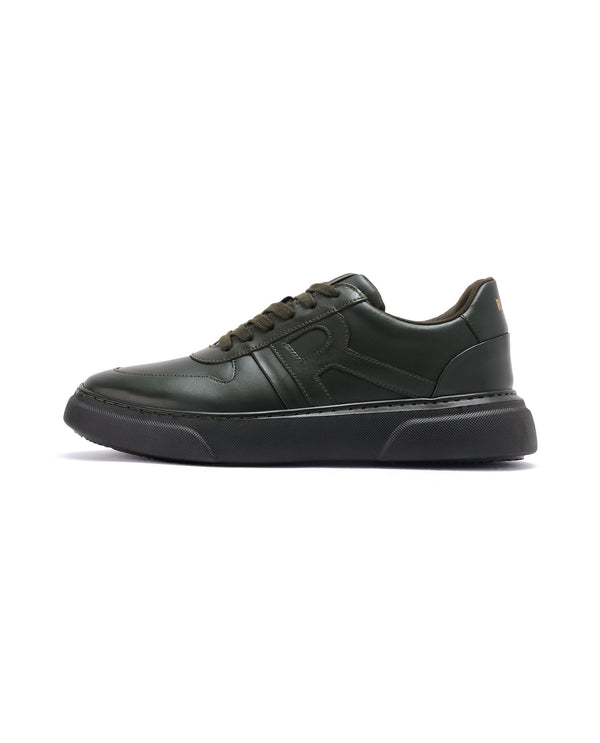 Rare Rabbit Men's Cygnus Green Genuine Leather Monotone Low-top Lace-up Branded Sneaker Shoes