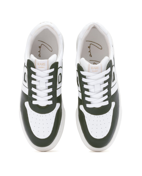 Rare Rabbit Mens Cygnus Pro Green Genuine Leather Dual Tone Low-Top Lace-Up Sneaker Shoe