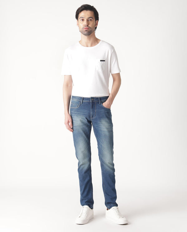 Rare Rabbit Men's Cyr Light Blue Mid Wash Mid-Rise Slim Fit Jeans