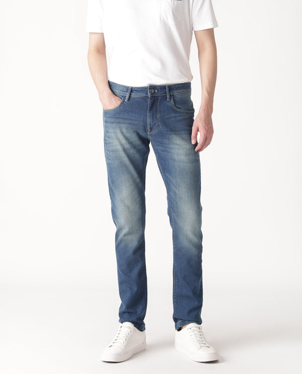 Rare Rabbit Men's Cyr Light Blue Mid Wash Mid-Rise Slim Fit Jeans